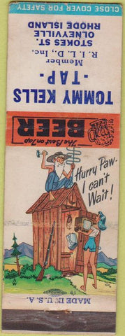 Matchbook Cover - Tommy Kells Tap Olneyville RI hillbilly