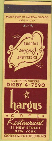 Matchbook Cover - Hargus Cafe New York City