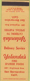 Matchbook Cover - Yolanda's Spanish Food San Bernardino CA