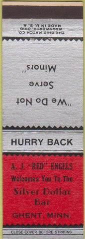 Matchbook Cover - AJ Red Engels Silver Dollar Bar Ghent MN