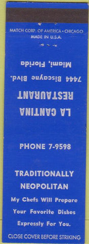 Matchbook Cover - La Cantina Restaurant Miami FL