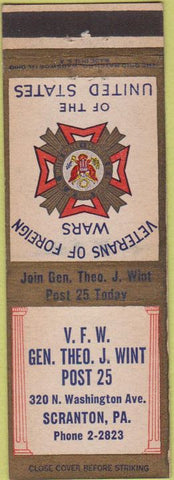 Matchbook Cover - VFW Theo Wint Post Scranton PA