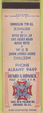Matchbook Cover - Herny Honack VFW Chicago IL