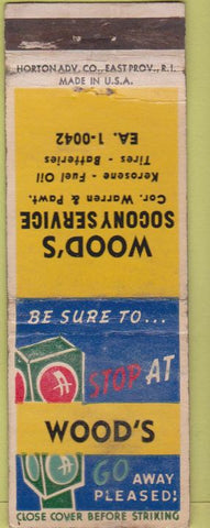 Matchbook Cover - Wood's Socony oil gas WEAR
