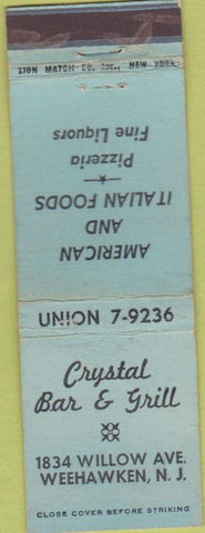 Matchbook Cover - Crystal Bar Grill Weehawken NJ