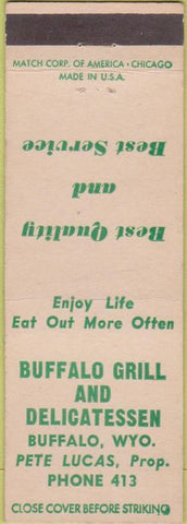 Matchbook Cover - Buffalo Grill Deli Buffalo WY