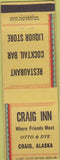 Matchbook Cover - Craig Inn Craig AK