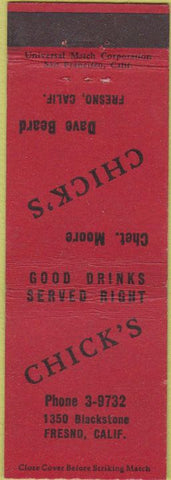 Matchbook Cover - Chick's Fresno CA