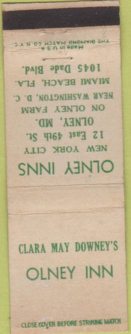 Matchbook Cover - Olney Inn MD Miami Beach FL WEAR