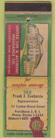 Matchbook Cover - Life Accident Insurance Providence RI WEAR