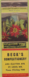 Matchbook Cover - Beck's Confectinery St Louis MO WORN