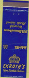 Matchbook Cover - Ekroth's Swedish Caterer Warwick RI