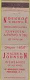 Matchbook Cover - Walter Johnson Insurance Providence RI