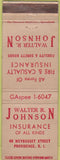 Matchbook Cover - Walter Johnson Insurance Providence RI