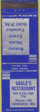 Matchbook Cover - Sagle's Restaurant Hancock MD