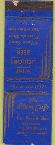 Matchbook Cover - Blum Cafe Shuffleboard Toledo OH WORN