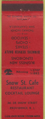 Matchbook Cover - Snow St Cafe Restaurant Providence RI