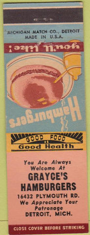 Matchbook Cover - Grayce's Hamburgers Detroit MI
