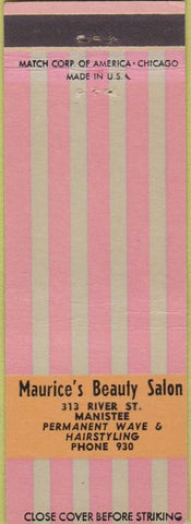 Matchbook Cover - Maurice's Beauty Salon Manistee MI perms