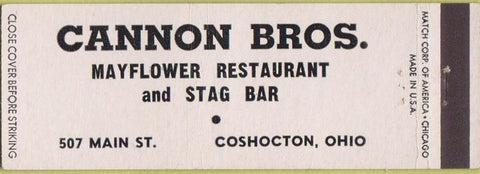 Matchbook Cover - Cannon Bros Mayflower Restaurant Coshocton OH