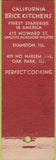Matchbook Cover - California Brick Kitchens BBQ Oak Park IL Evanston feature