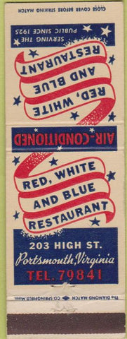 Matchbook Cover - Red White Blue Restaurant Portsmouth VA