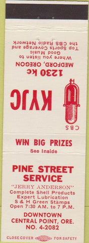 Matchbook Cover - Pine Street Shell oil gas Central Point OR KYJC Radio Medford