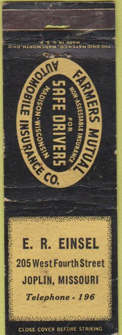 Matchbook Cover - Farmers Mutual Insurance Joplin MO WORN