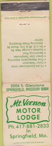Matchbook Cover - Mount Vernon Motor Lodge Springfield MO WORN