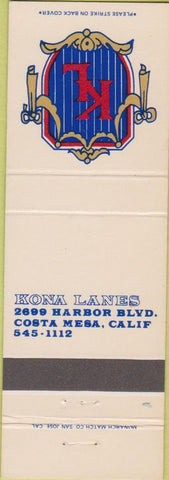 Matchbook Cover - Kona Lanes Bowling Costa Mesa CA billiards
