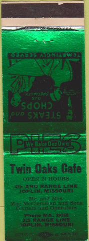 Matchbook Cover - Twin Oaks Cafe Joplin MO