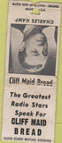 Matchbook Cover - Cliff Maid Break Charles Hamp Radio WORN BOBTAIL
