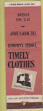 Matchbook Cover - Man's Shop Eugene OR Timely Clothes