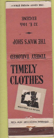 Matchbook Cover - Man's Shop Eugene OR Timely Clothes