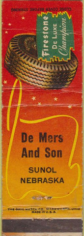 Matchbook Cover - Firestone Tires De Mers Sunol NE WEAR