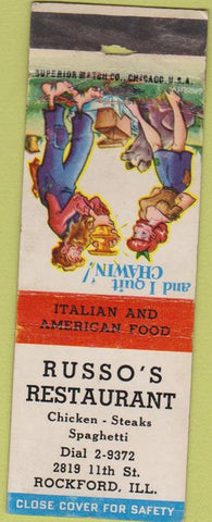 Matchbook Cover - Russo's Restaurant Rockford IL hillbilly