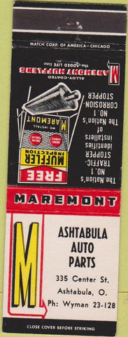 Matchbook Cover - Ashtabula Auto Parts OH Maremont Mufflers
