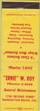 Matchbook Cover - Ernie Roy Manhattan Beach CA Maintenance WORN