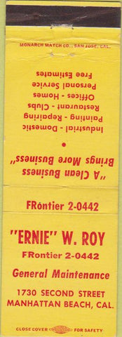 Matchbook Cover - Ernie Roy Manhattan Beach CA Maintenance WORN
