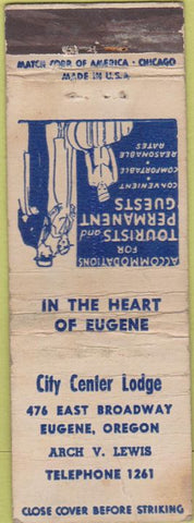 Matchbook Cover - City Center Lodge Eugene OR POOR