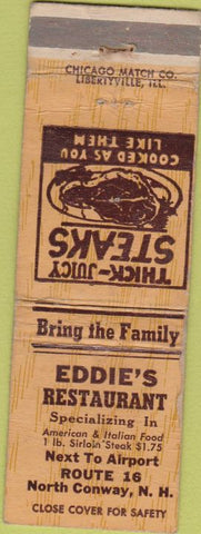 Matchbook Cover - Eddie's Restaurant North Conway NH WORN