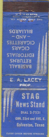 Matchbook Cover - Stag News Stand Galveston TX billiards baseball WORN