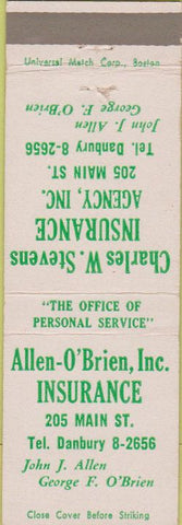 Matchbook Cover - Allen O'Brien Insurance New Milford CT