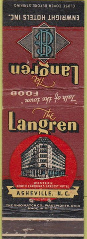 Matchbook Cover - Langren Hotel Asheville NC WORN
