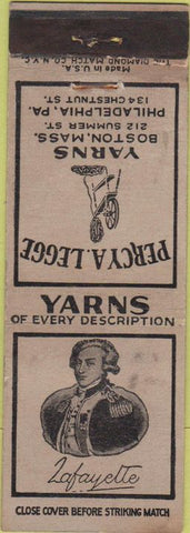 Matchbook Cover - Percy Legge Yarn Boston MA Philadelphia PA RI