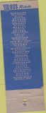 Matchbook Cover - Boss Hotels Fort Dodge Des Moines Waterloo IA WEAR