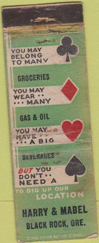 Matchbook Cover - Harry Mabel Black Rock OR POOR