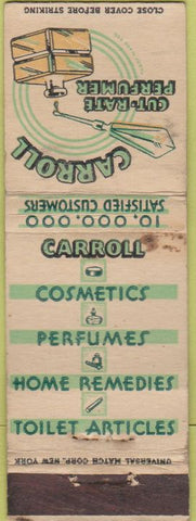 Matchbook Cover - Carroll Cut Rate Perfumes cosmetics WORN