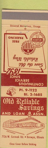 Matchbook Cover - Old Reliable Savings Loan Berwyn IL
