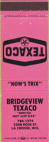Matchbook Cover - Bridgeview Texaco oil gas La Crosse WI
